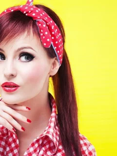 девушка, макияж, большие глаза, девушка с повязкой, рубашка в клетку, длинные реснички