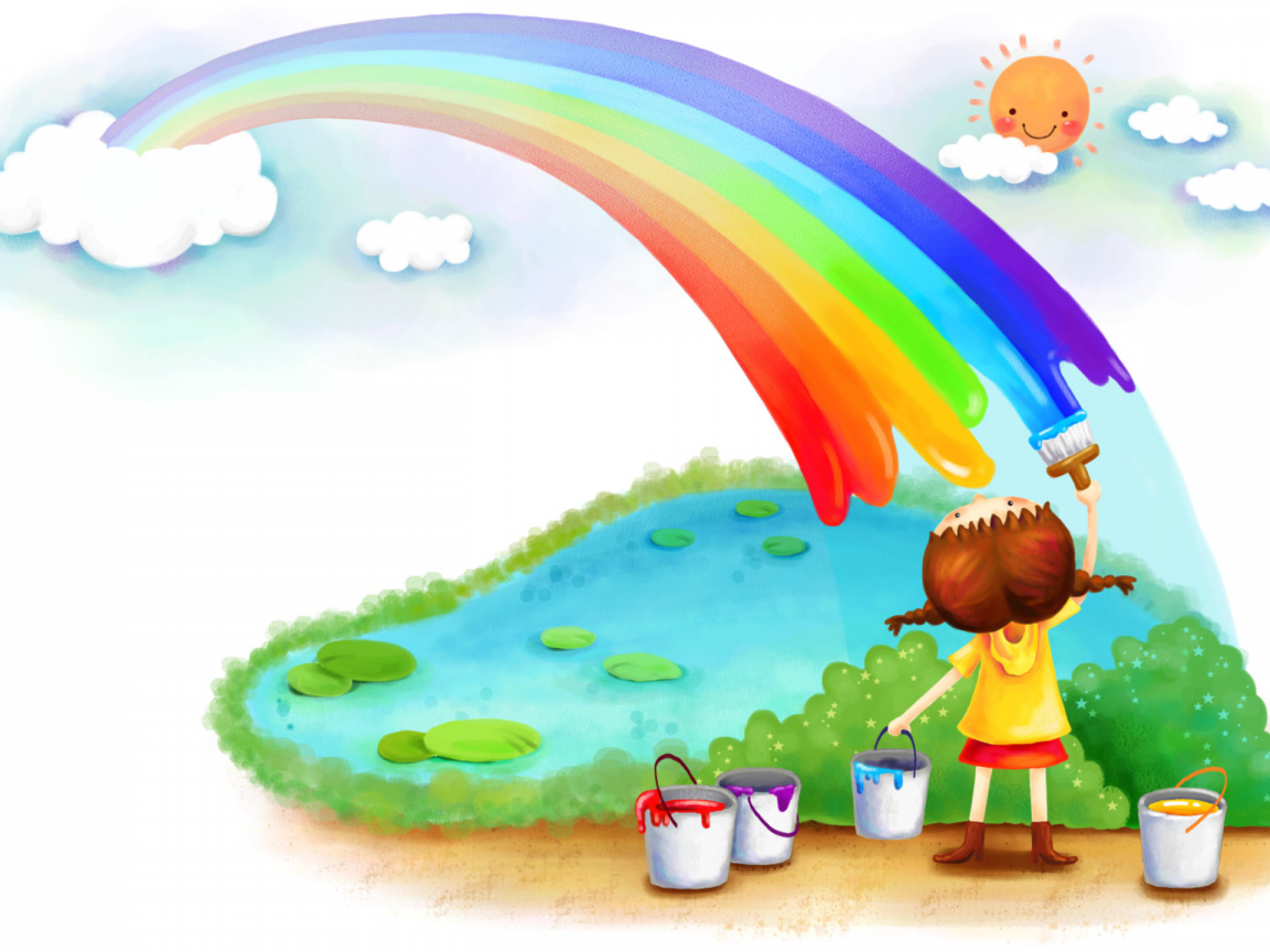 Девочка рисует радугу