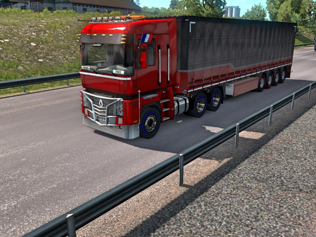 Картинка на рабочий стол euro truck simulator 2, автомобиль, рено, фура,  дорога 1024 x 768