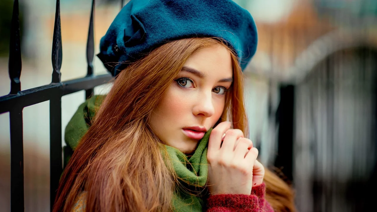 красивая, девушка, в берете