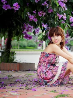 девушка, азиатка, фотосессия, на улице