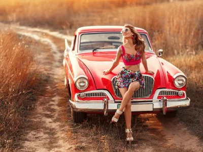 фотосессия, девушки, у автомобиля