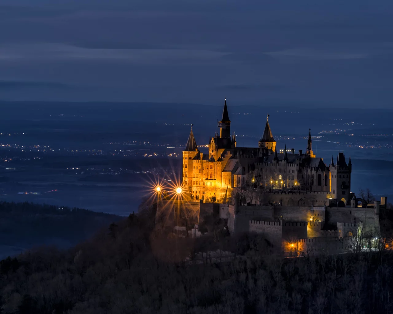 замок, гогенцоллерн, burg hohenzollern, холм, деревья, гора, возвышенность, германия, пейзаж