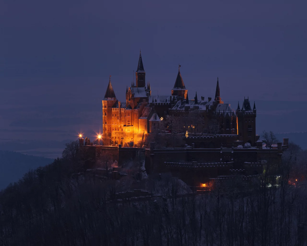 замок, гогенцоллерн, burg, hohenzollern, холм, деревья, гора, возвышенность, германия, пейзаж