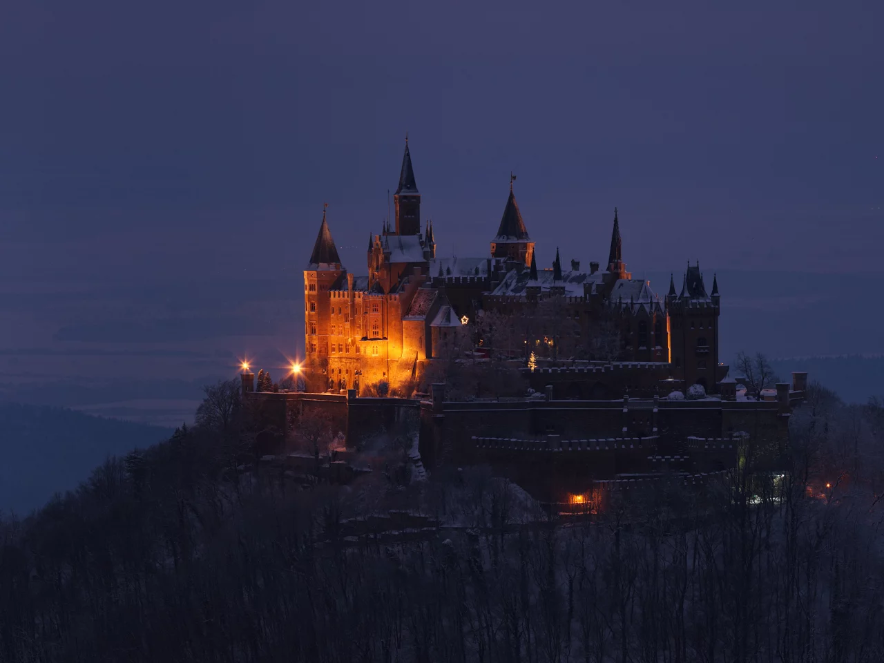 замок, гогенцоллерн, burg, hohenzollern, холм, деревья, гора, возвышенность, германия, пейзаж