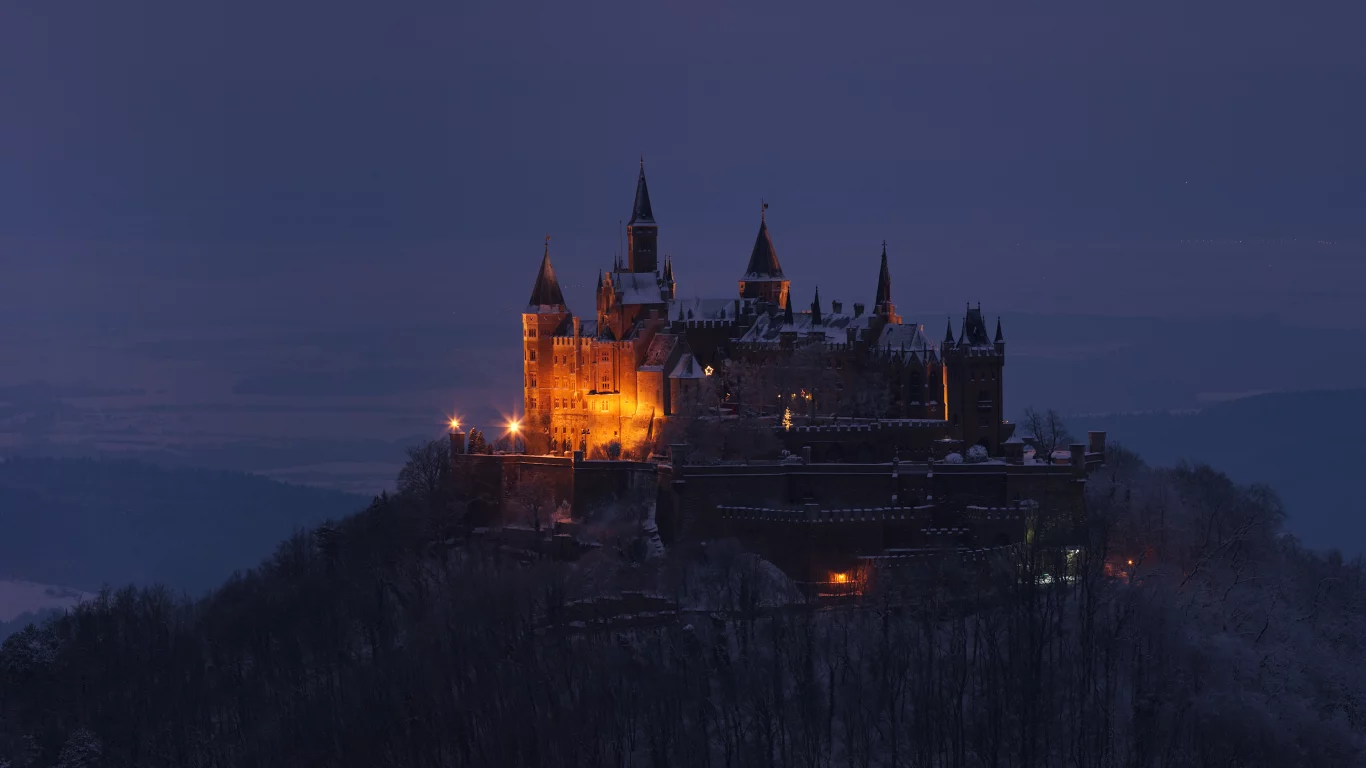 замок, гогенцоллерн, burg, hohenzollern, холм, деревья, гора, возвышенность, германия, пейзаж