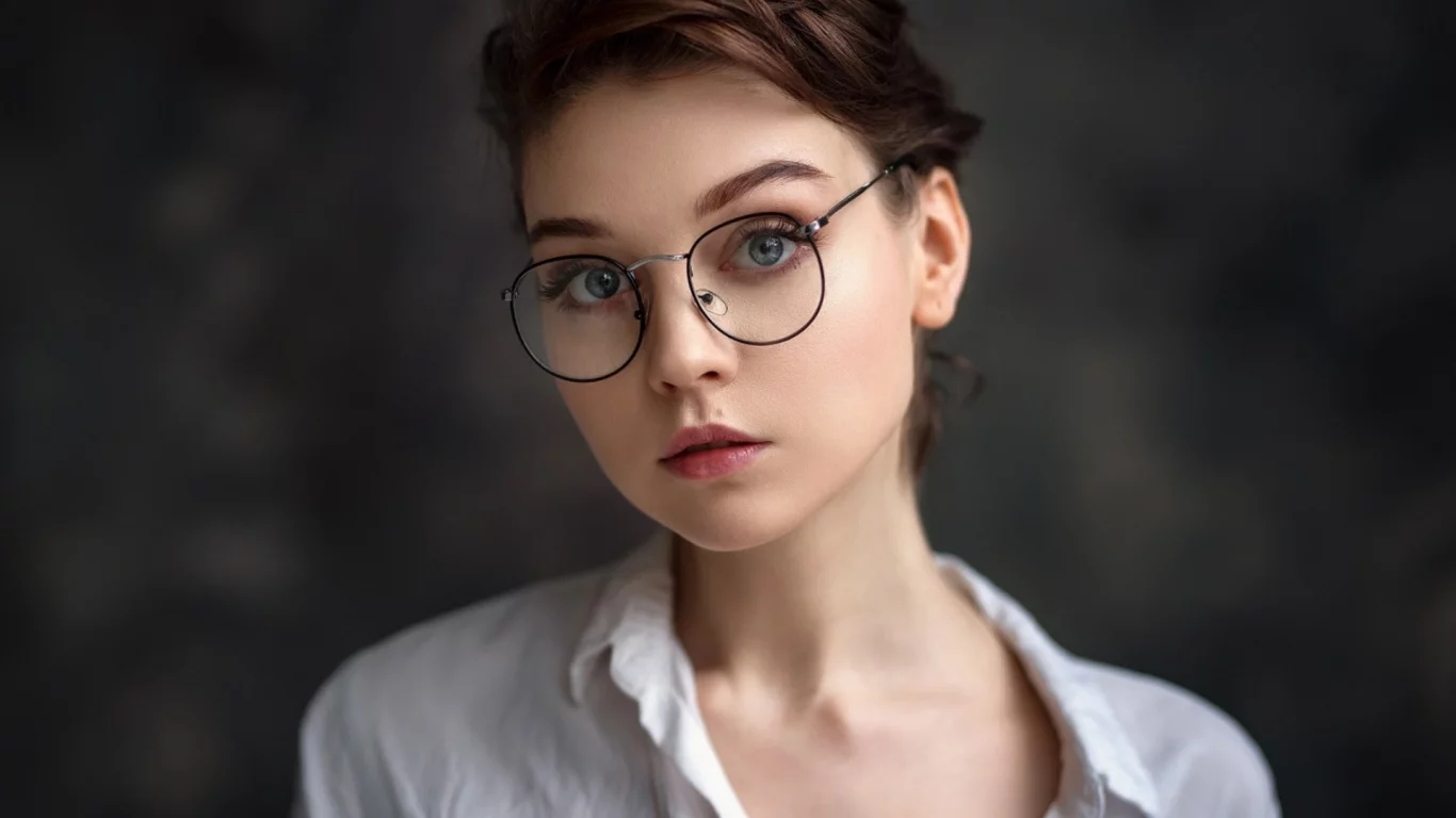 девушка, красивая, взгляд, в очках