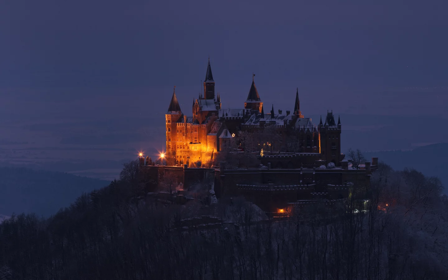 замок, гогенцоллерн, burg, hohenzollern, холм, деревья, гора, возвышенность, германия, пейзаж