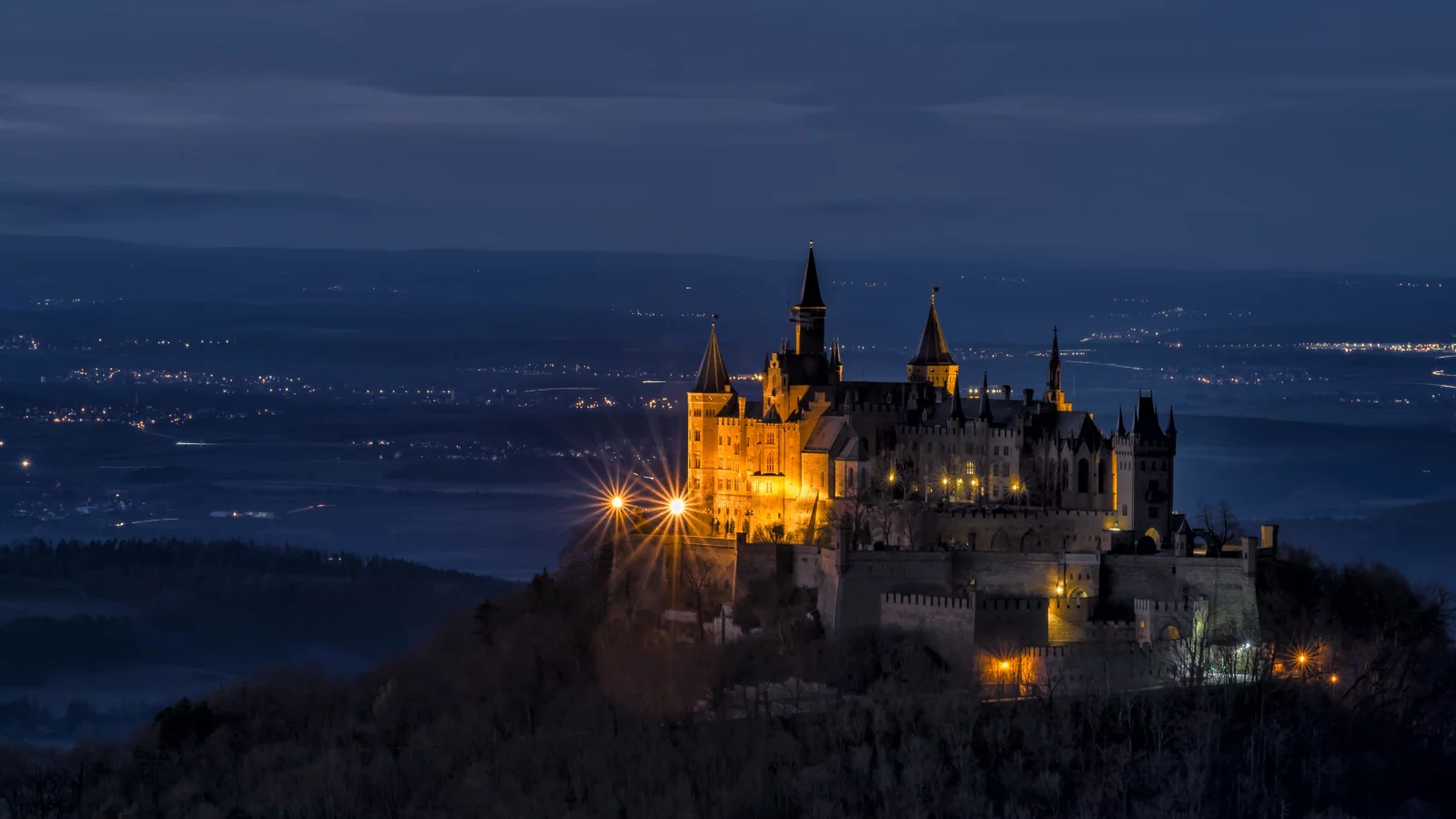 замок, гогенцоллерн, burg hohenzollern, холм, деревья, гора, возвышенность, германия, пейзаж