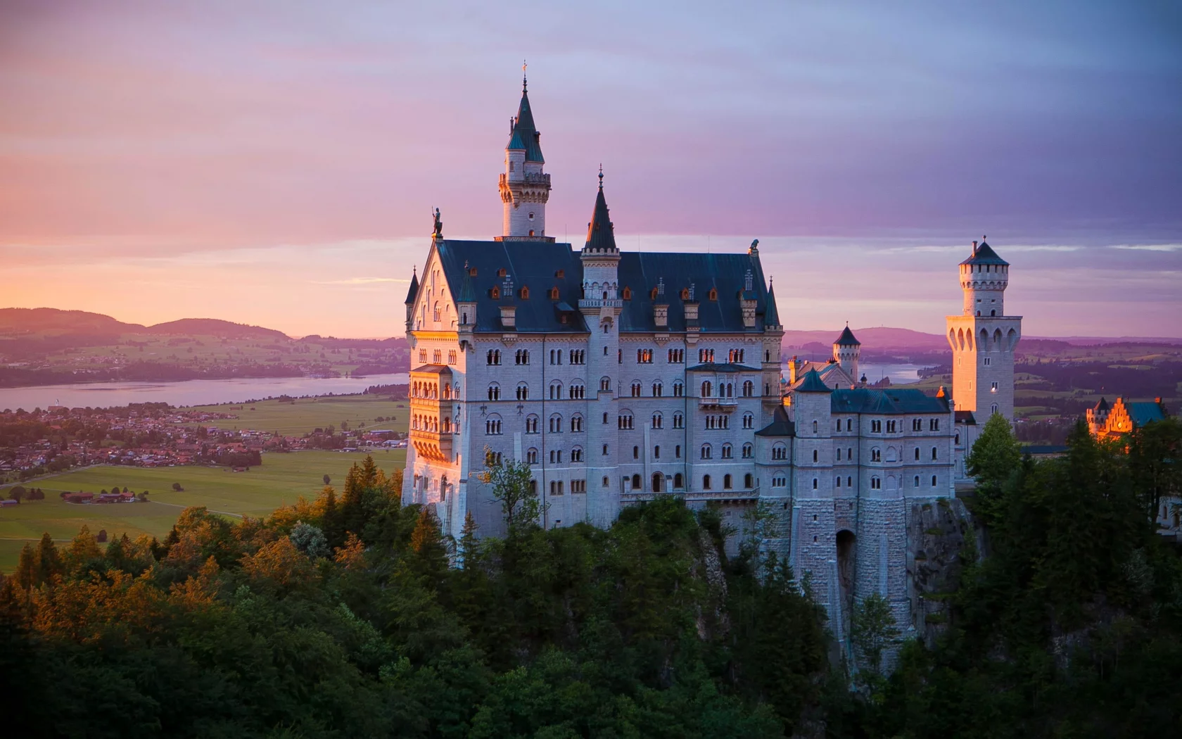замок нойшванштайн, бавария, германия, schloss, neuschwanstein, лес, небо, пейзаж, архитектура