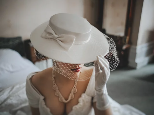 девушка, шляпка, вуаль