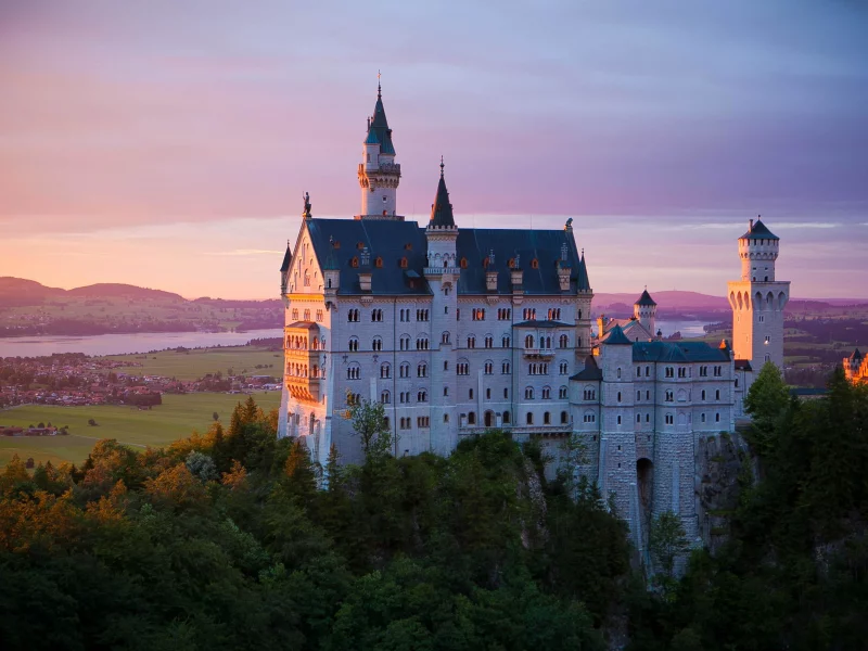 замок нойшванштайн, бавария, германия, schloss, neuschwanstein, лес, небо, пейзаж, архитектура