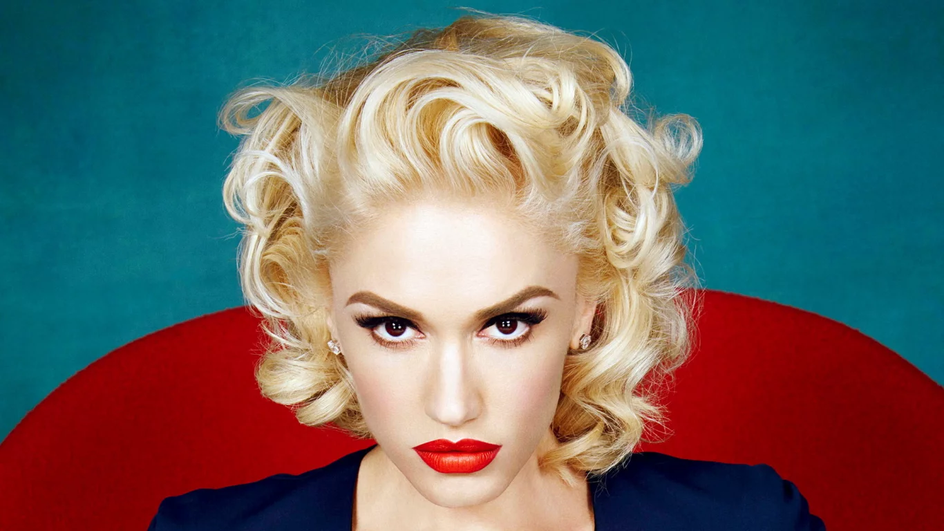gwen stefani, певица, блондинка, макияж, крупно, красные губы