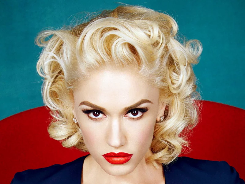 gwen stefani, певица, блондинка, макияж, крупно, красные губы
