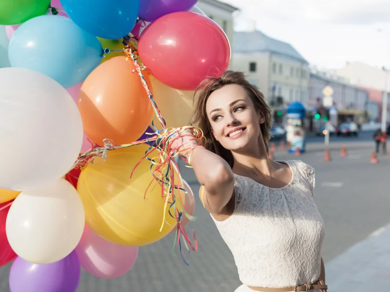 девушка, красивая, взгляд, позирует, с шарами