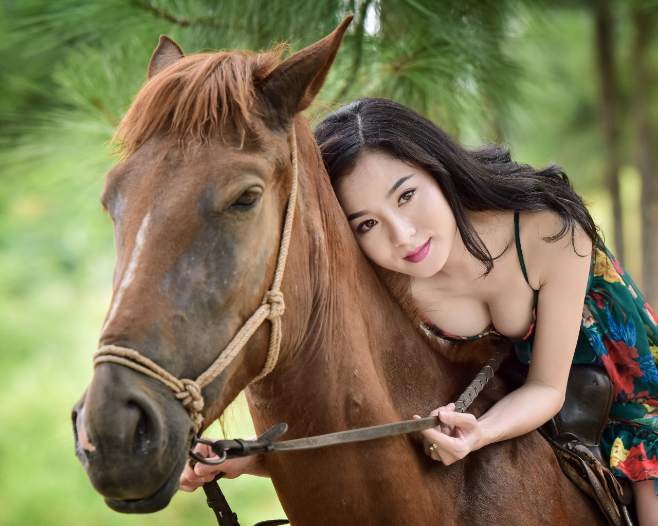 девушка, взгляд, лошадь