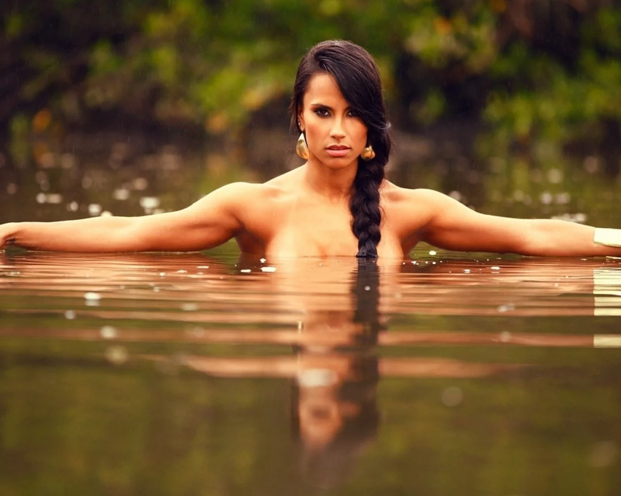 девушка, взгляд, красивая, фотосессия в воде