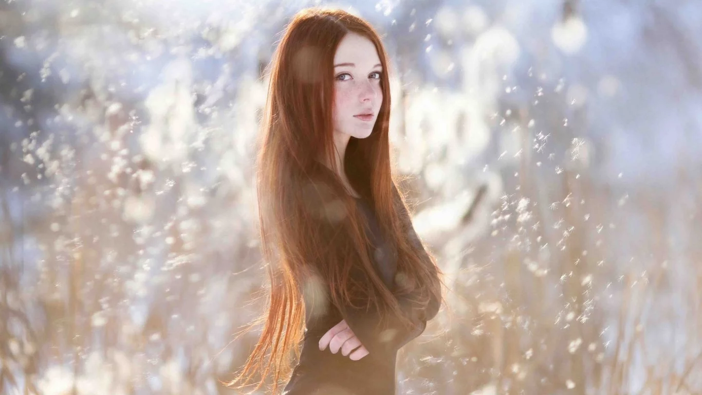 девушка, рыжая, взгляд, красивая