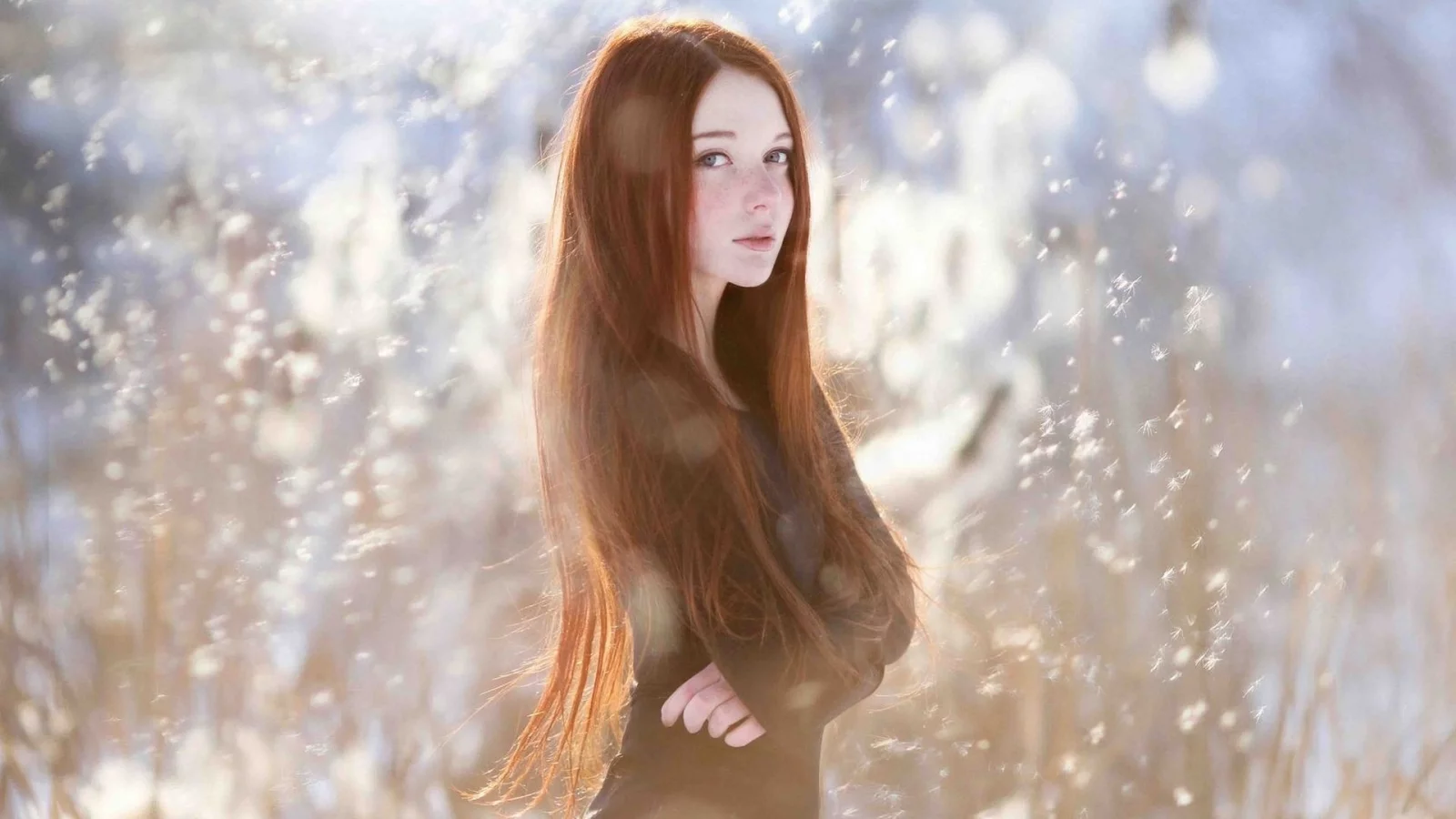 девушка, рыжая, взгляд, красивая