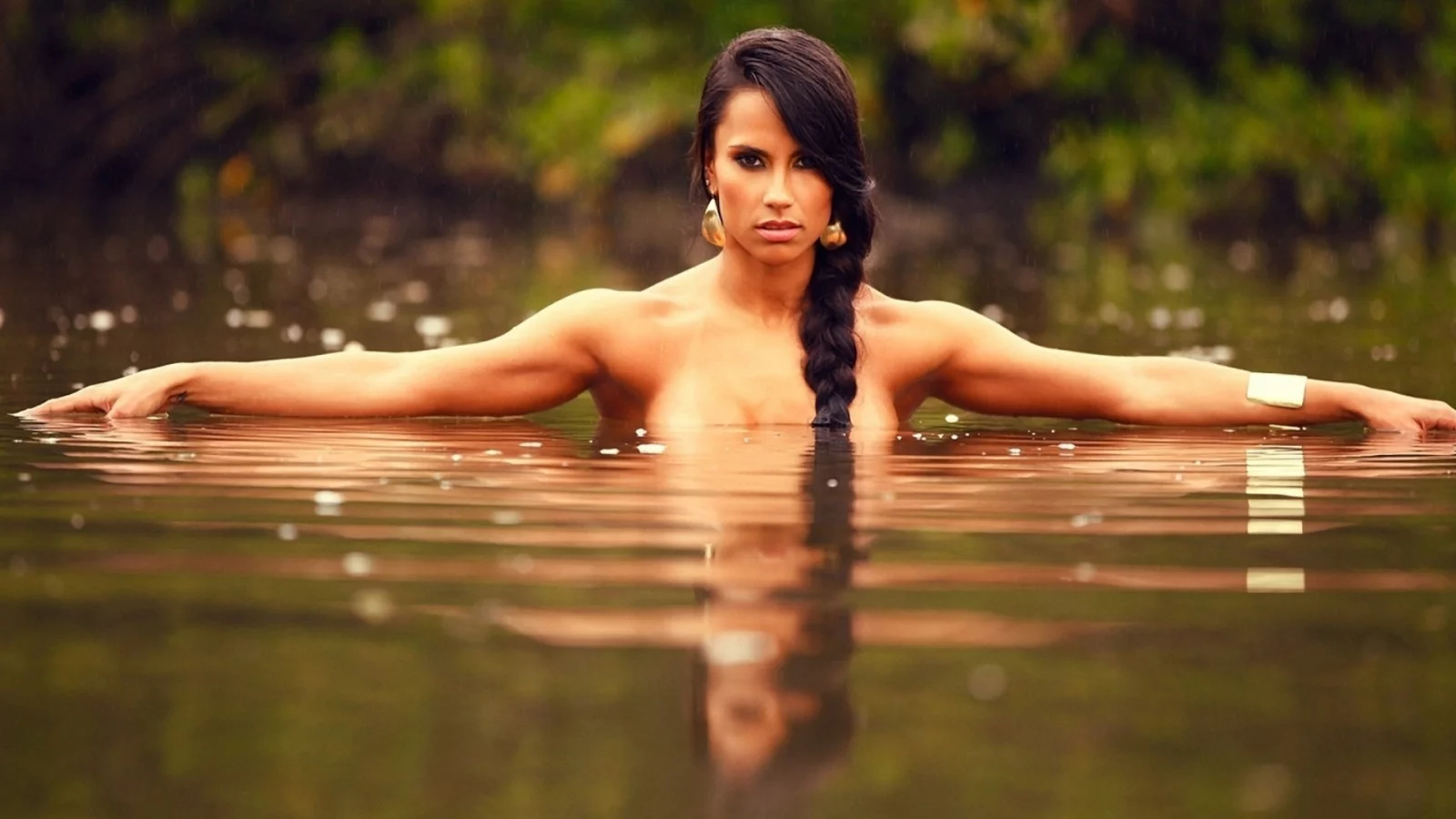 девушка, взгляд, красивая, фотосессия в воде