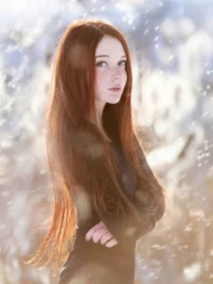 девушка, рыжая, взгляд, красивая