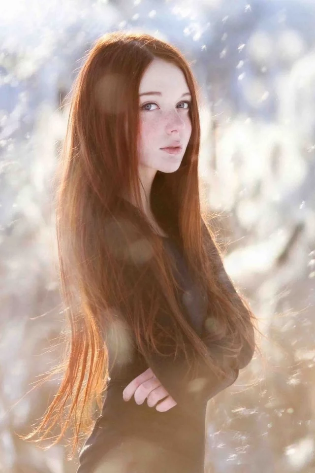 девушка, рыжая, взгляд, красивая