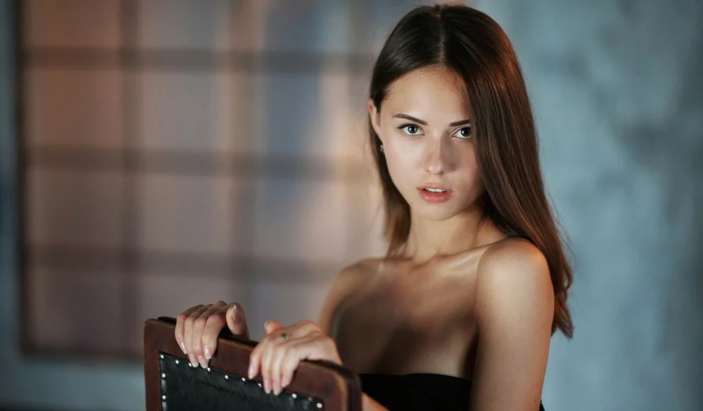 девушка, брюнетка, взгляд, длинные волосы, catherine timokhina