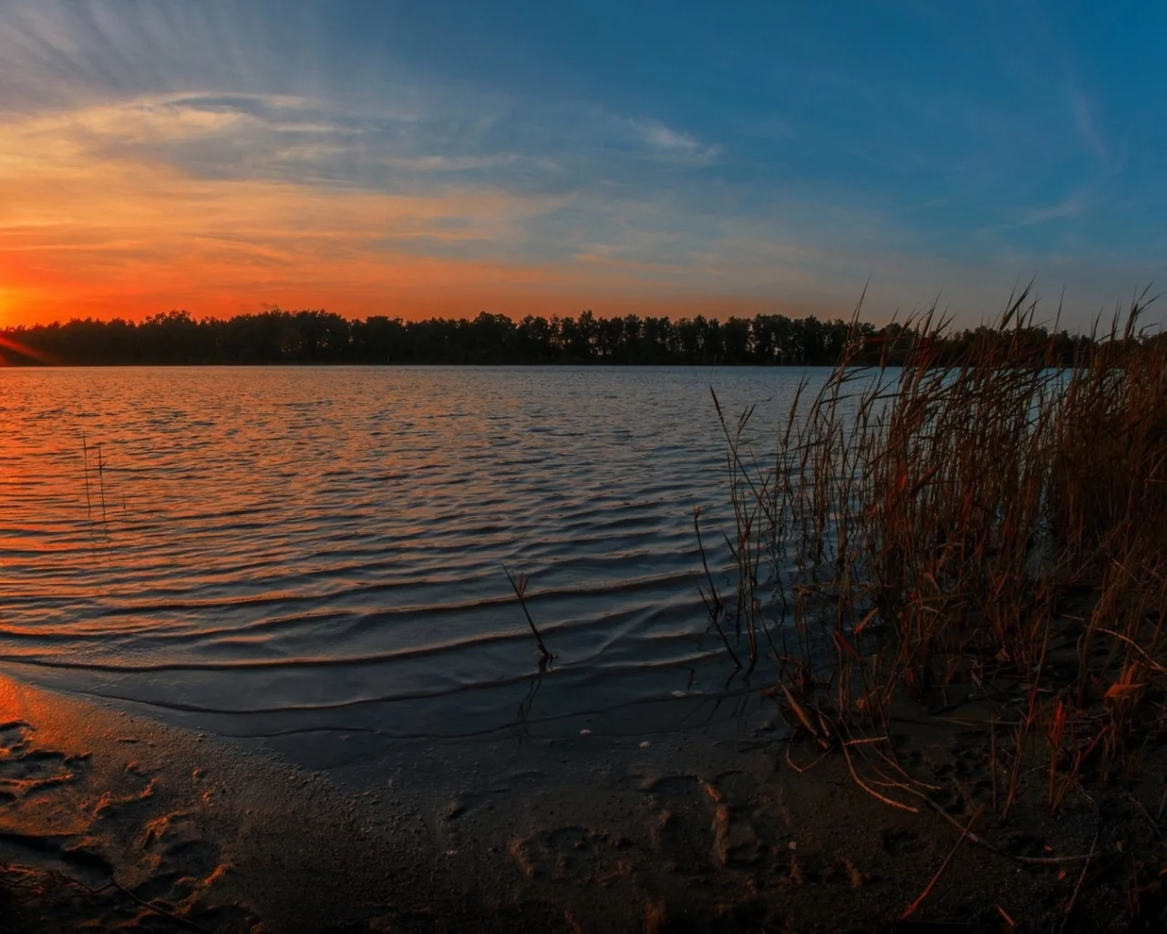закат, вода, небо