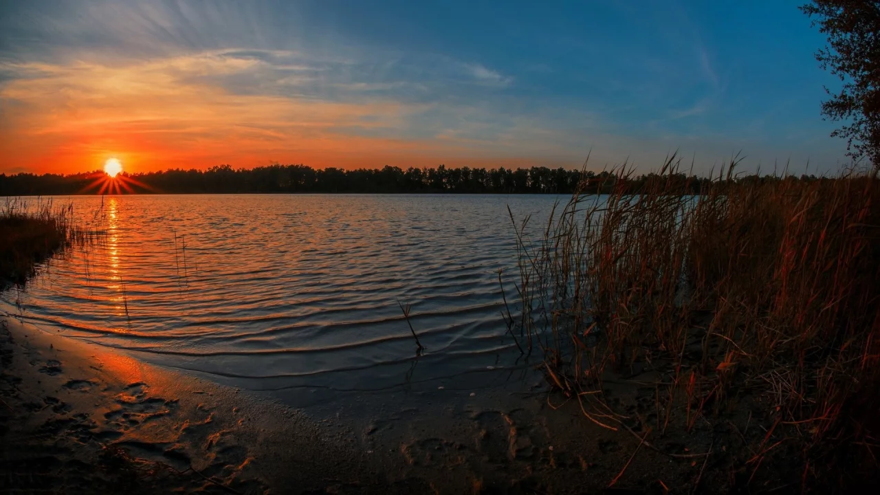 закат, вода, небо