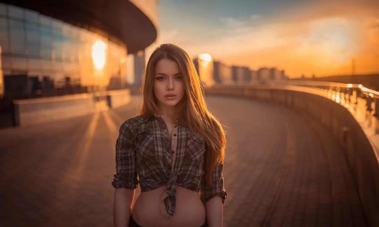 девушка, взгляд, красивая, город, закат