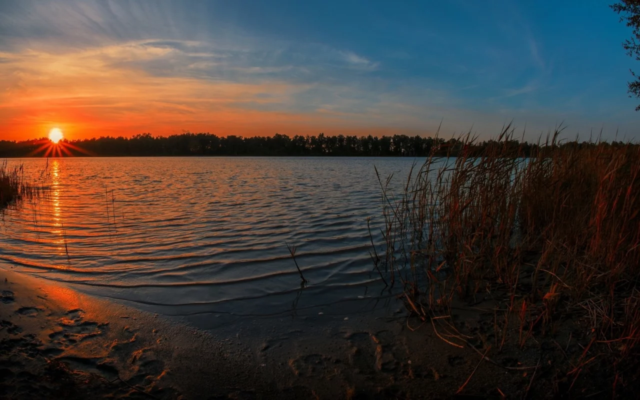 закат, вода, небо