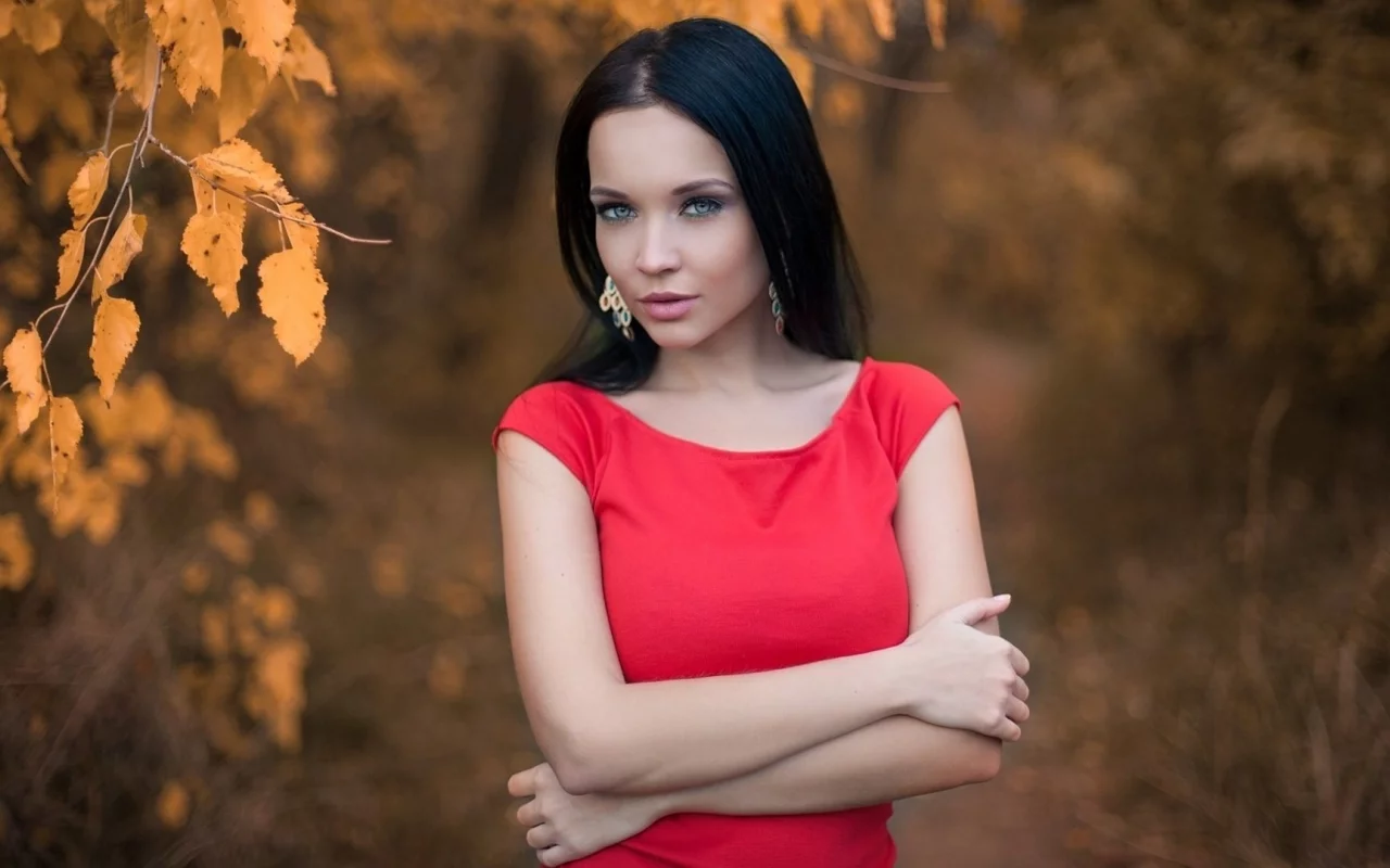 девушка, взгляд, осень, листья