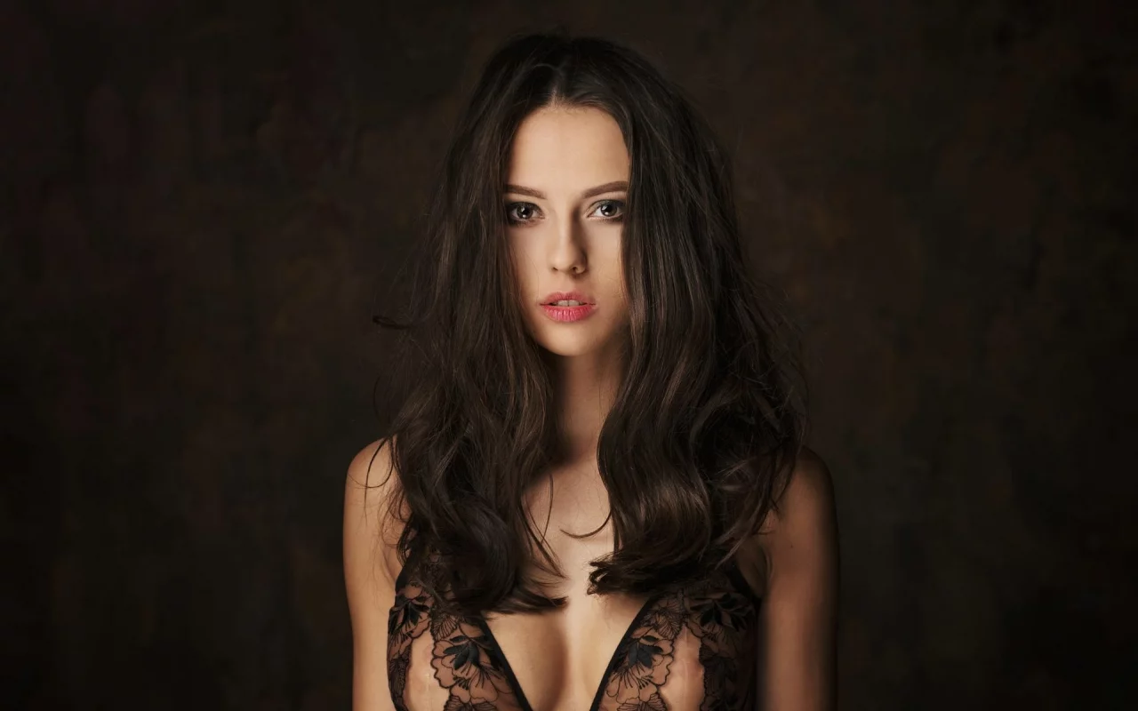 девушка, брюнетка, взгляд, длинные волосы, catherine timokhina