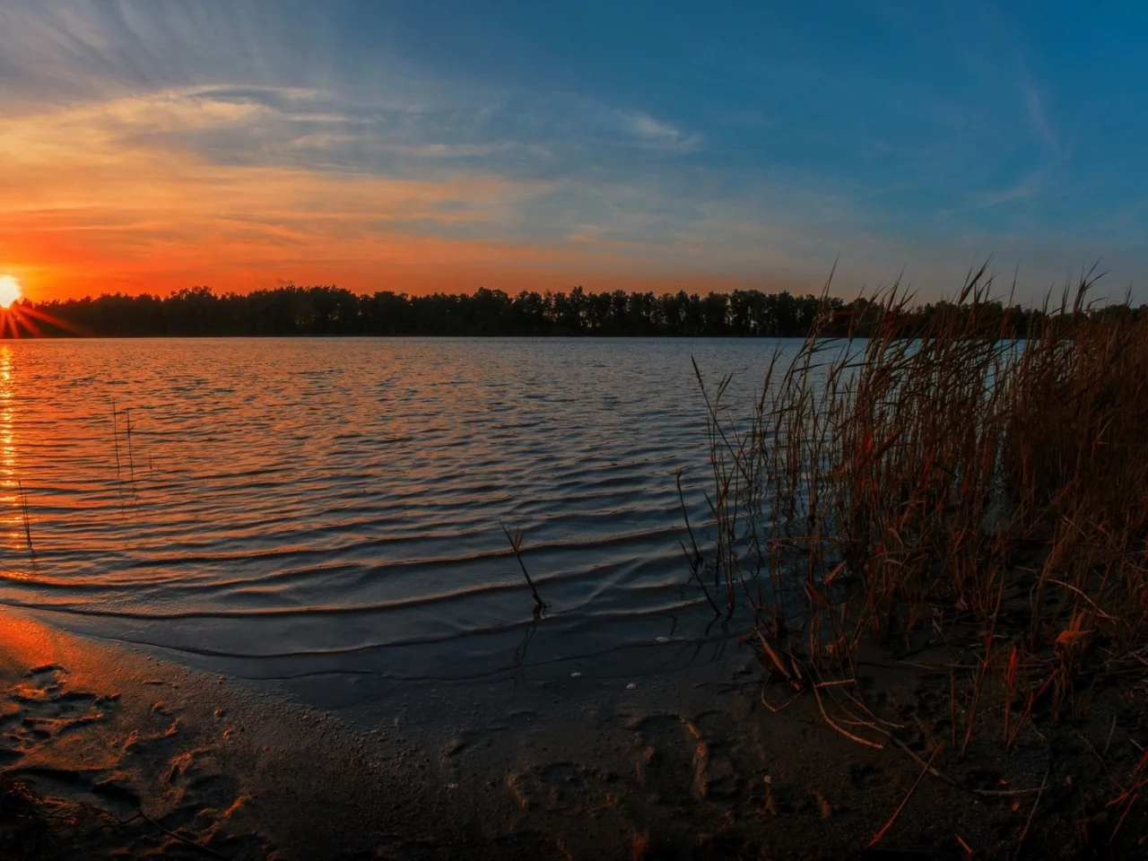 закат, вода, небо