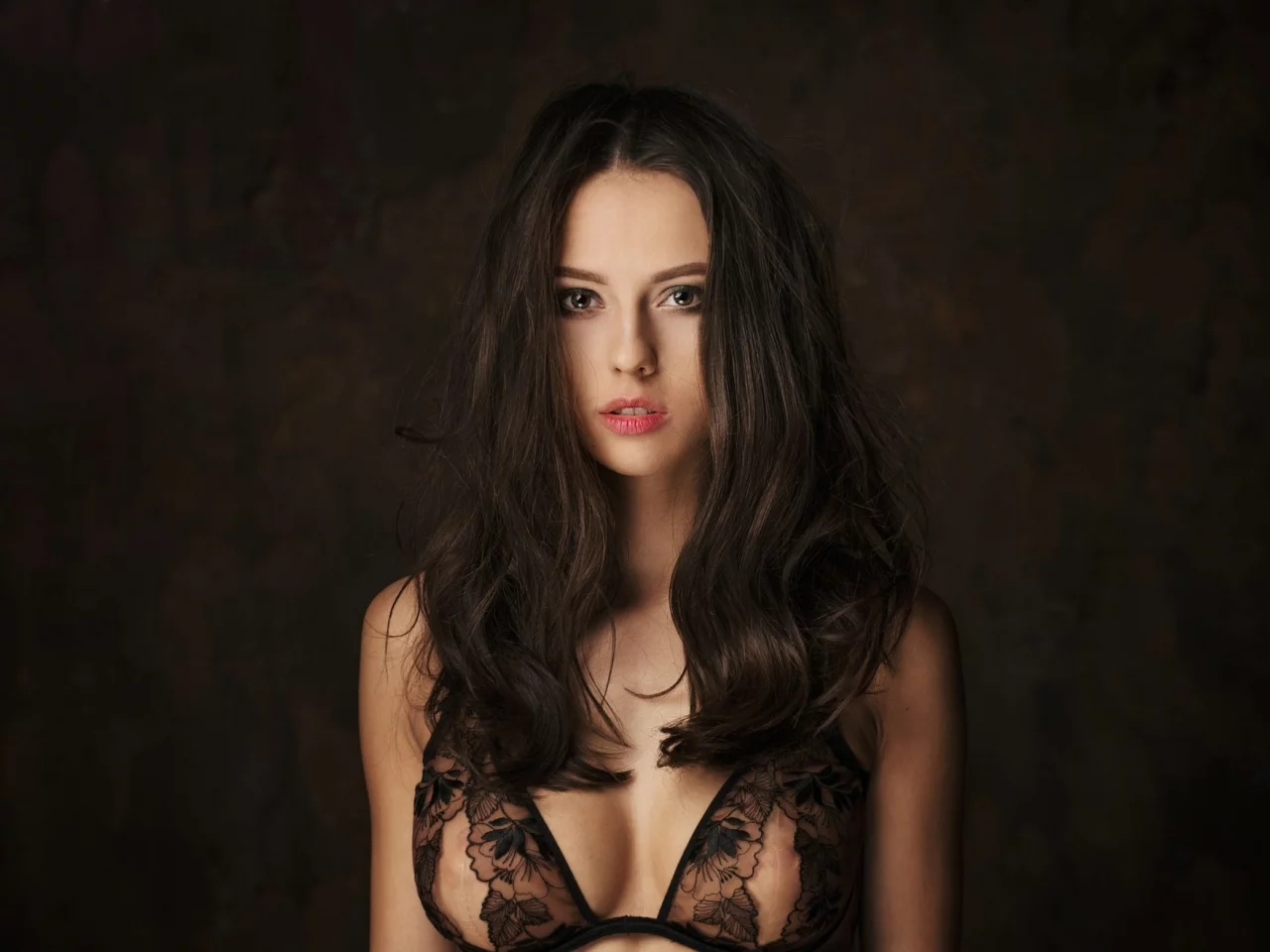 девушка, брюнетка, взгляд, длинные волосы, catherine timokhina