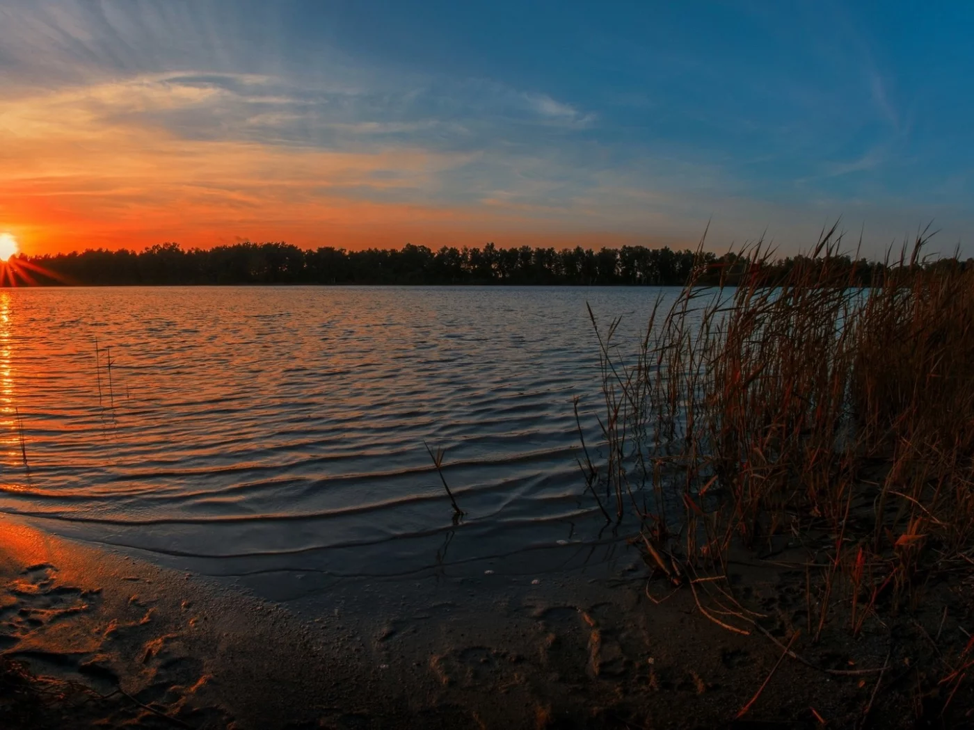 закат, вода, небо