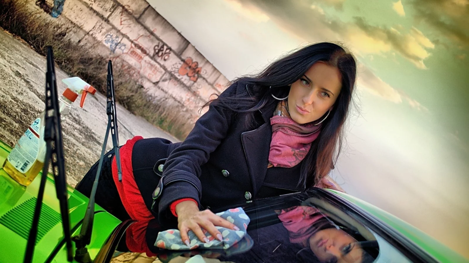 девушка, красивая, фотосессия у автомобиля