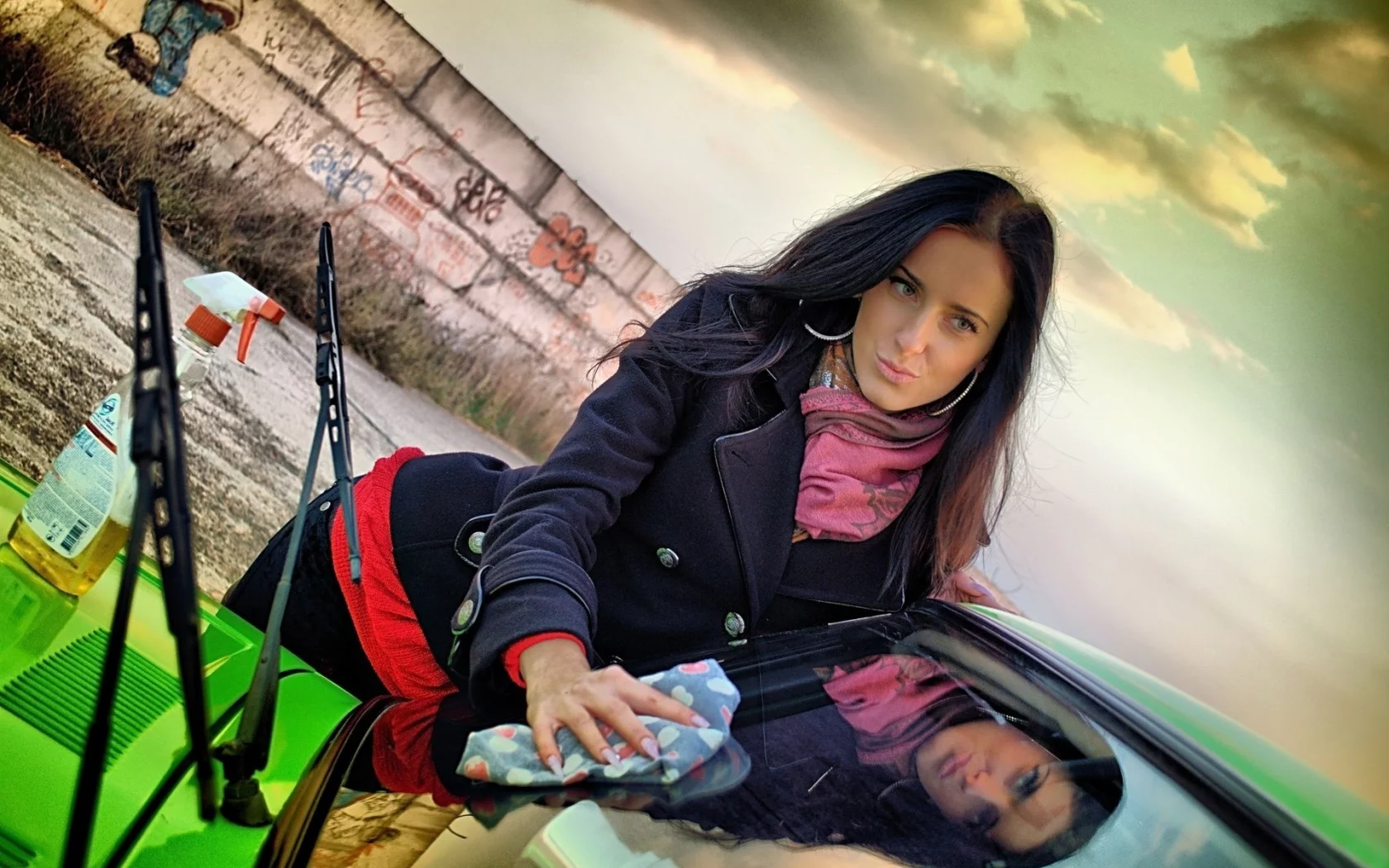 девушка, красивая, фотосессия у автомобиля
