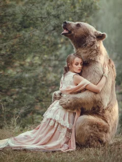 девушка, медведь