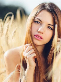 девушка, взгляд, длинные волосы, поле, пшеница, delaia gonzalez