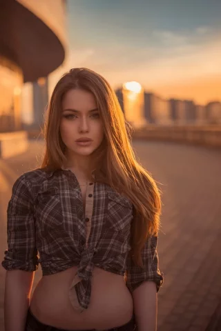 девушка, взгляд, красивая, город, закат
