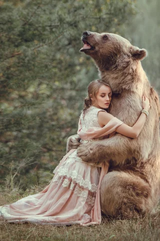 девушка, медведь