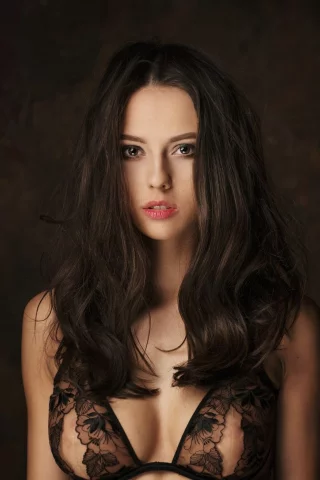 девушка, брюнетка, взгляд, длинные волосы, catherine timokhina