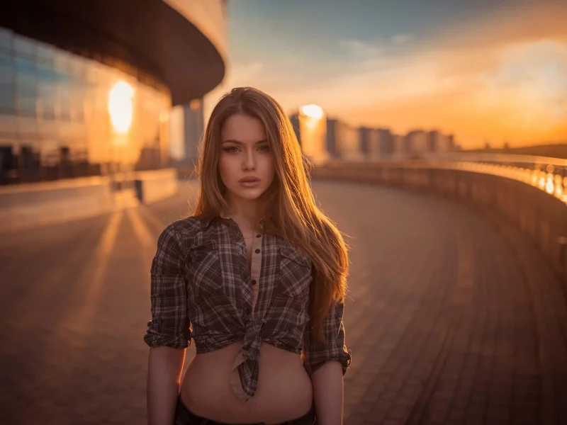 девушка, взгляд, красивая, город, закат