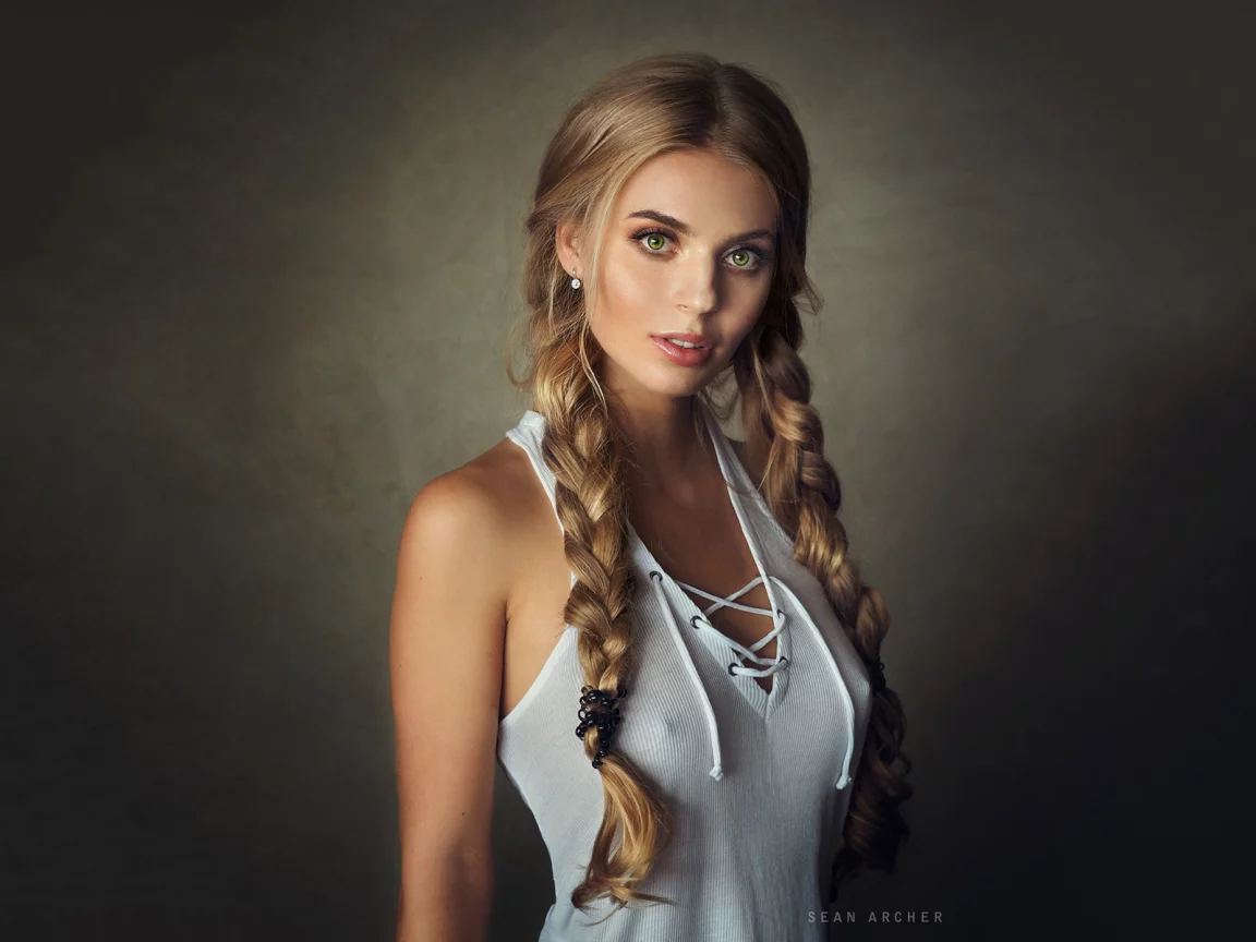 девушка, красивая, взгляд, косы