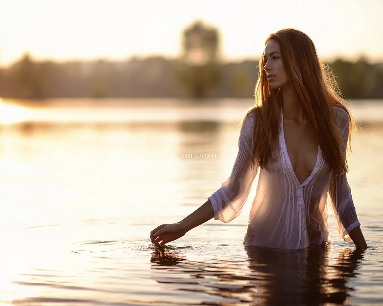 девушка, блондинка, длинные волосы, вода, miki macovei