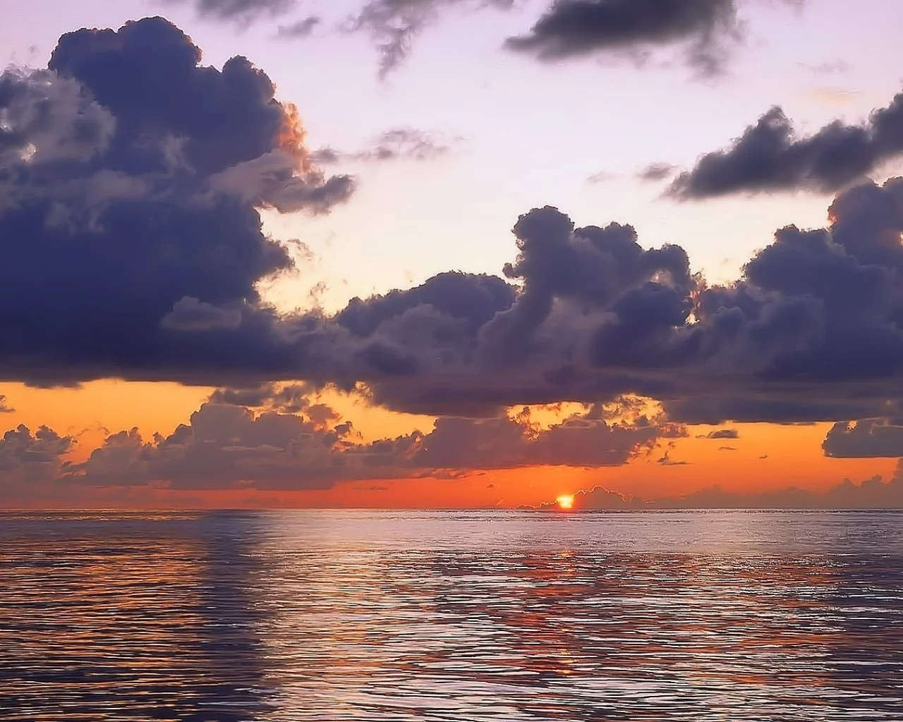 закат, облака, море