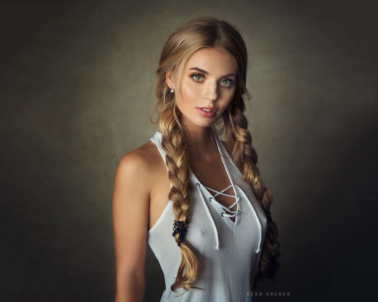 девушка, красивая, взгляд, косы
