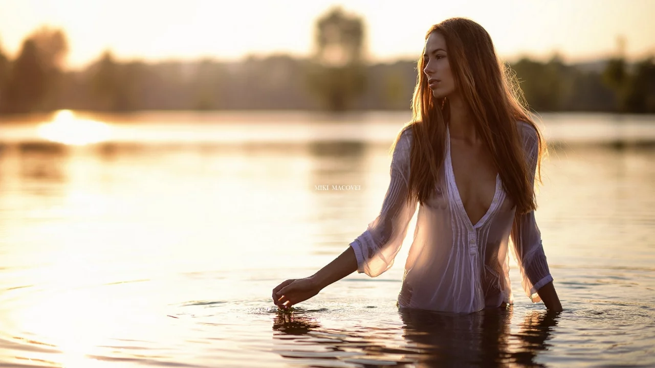 девушка, блондинка, длинные волосы, вода, miki macovei