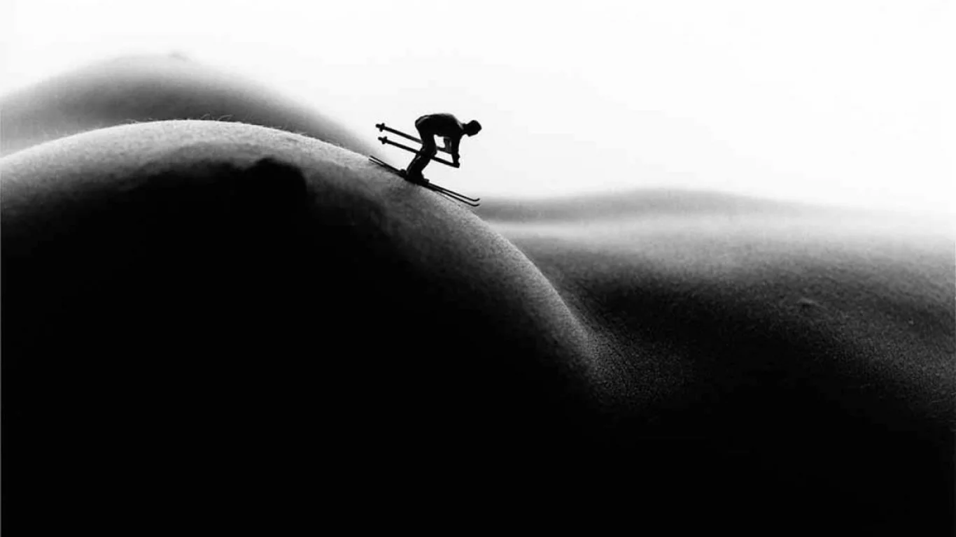 bodyscapes, арт, искусство, винтаж, девушка, секси, голая, тело, модель, красивая, животик, фигура, крупно, поза, сиськи, соски, сосок, грудь, лыжи, лвжник